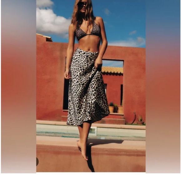 NWT Zara Leopard Satin Midi Skirt - Picture 7 of 10